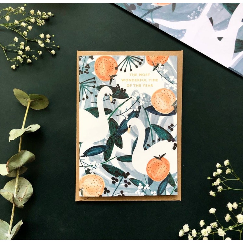 Most Wonderful Time of the Year Foiled Swans Card