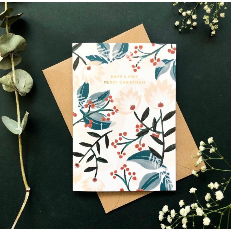 Very Merry Christmas Floral Card