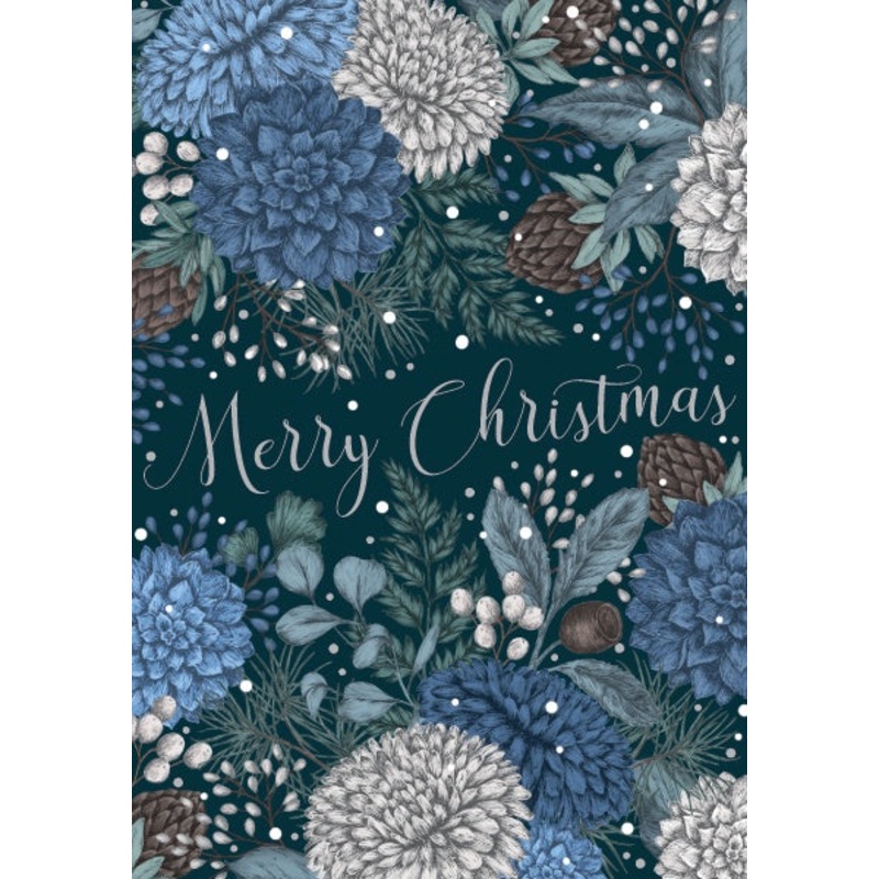 Merry Christmas Blue Foliage Card