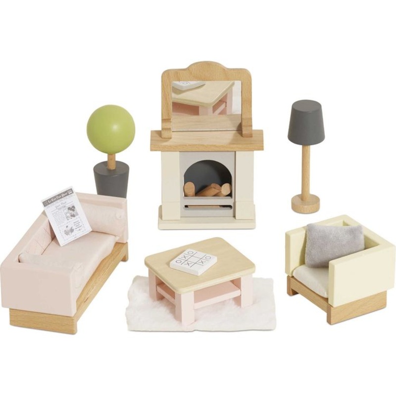 Wooden Dollhouse Living Room Furniture Set - 19 Pieces
