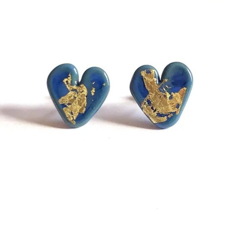 Atlantis Glass and Gold Heart Stud Earrings