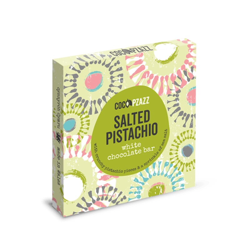 Coco Pzazz Salted Pistachio White Chocolate Bar