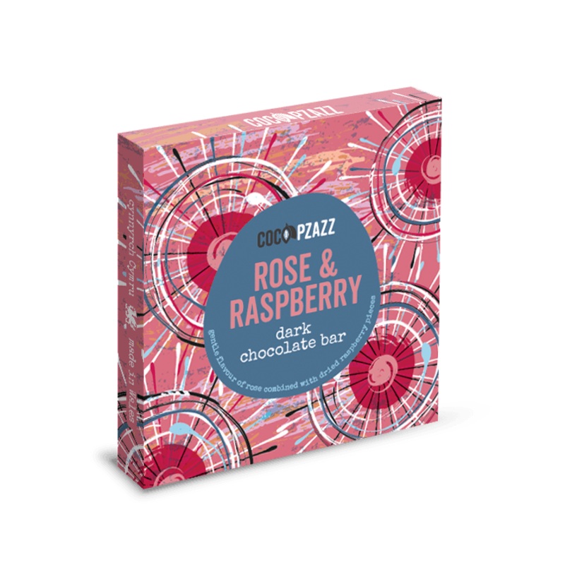 Coco Pzazz Vegan Rose and Raspberry Dark Chocolate Bar