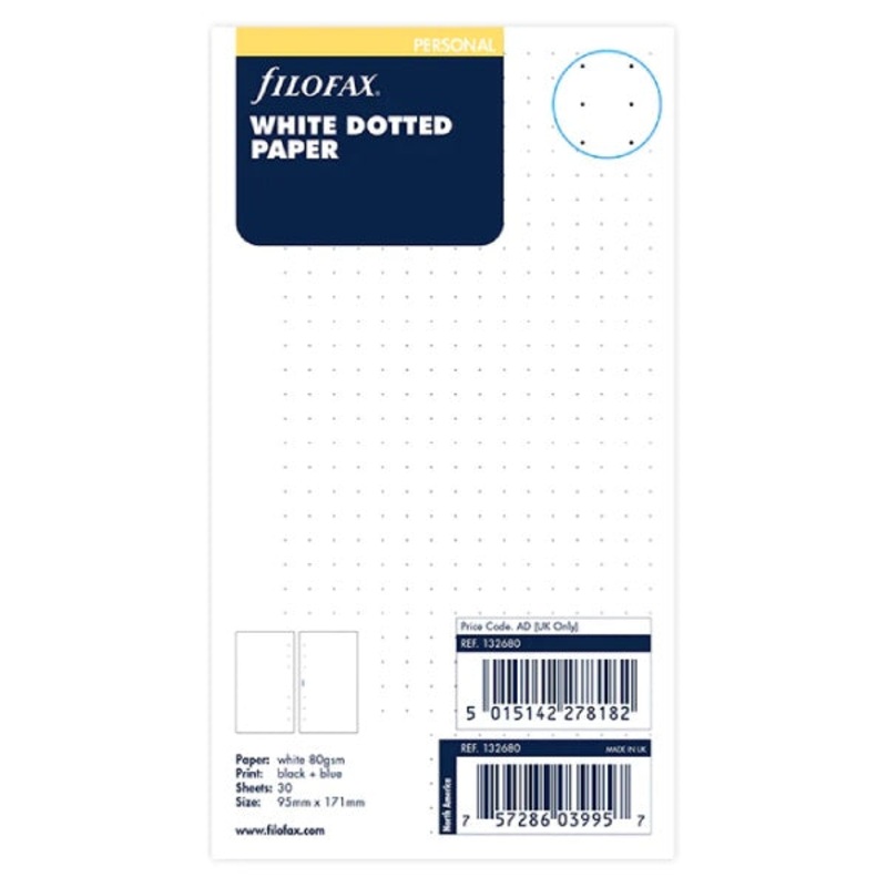 Filofax Personal Dotted White Note Paper