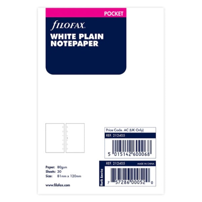 Filofax Pocket Plain White Note Paper