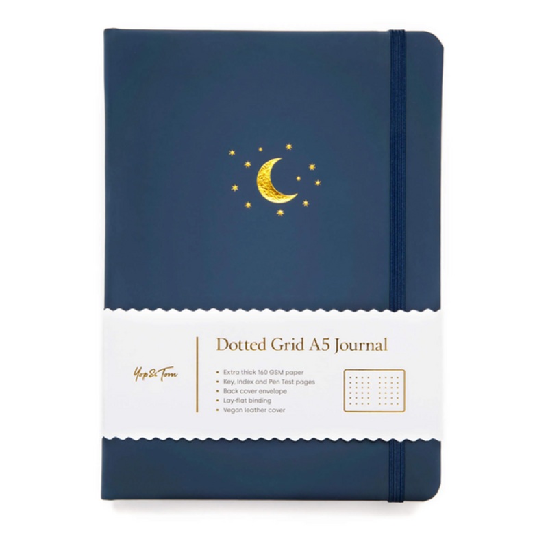 Midnight Blue Moon & Stars A5 Dot Grid Journal