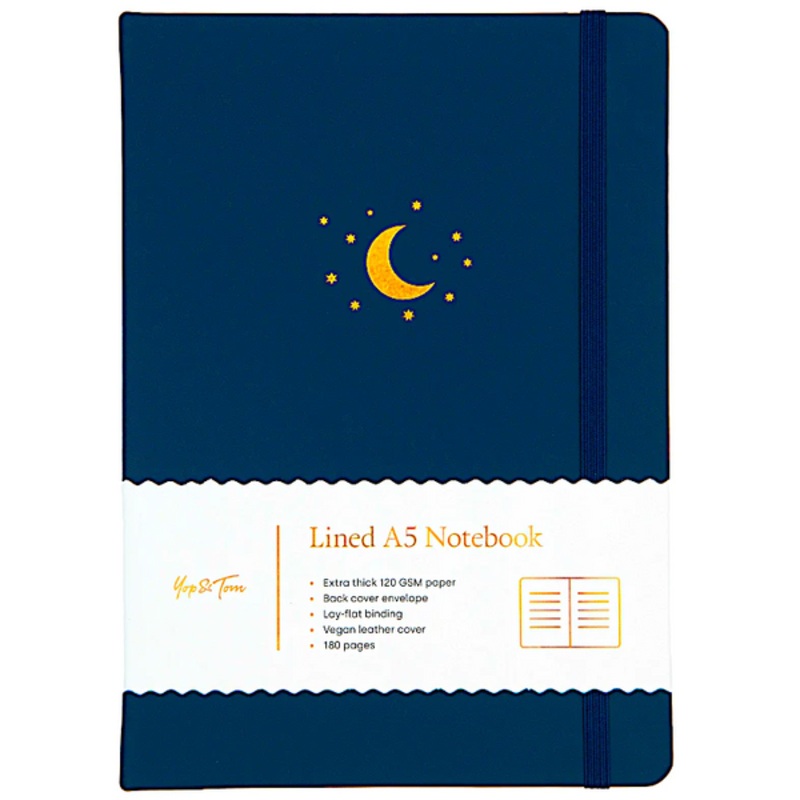 Midnight Blue Moon & Stars A5 Lined Journal
