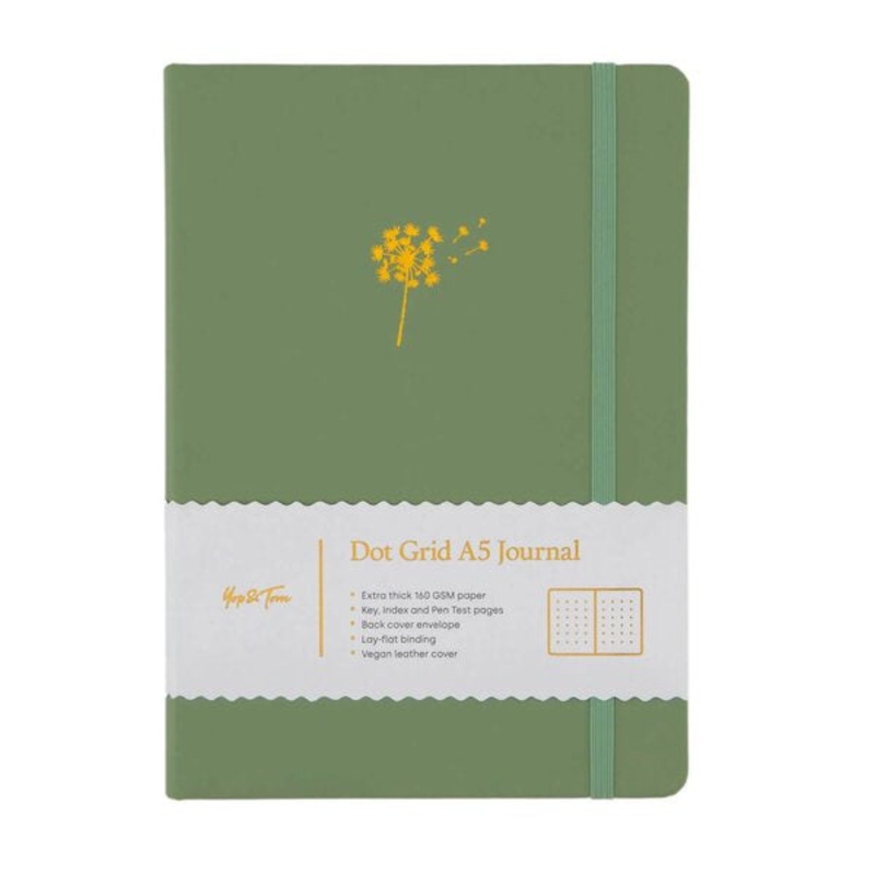 Sage Green Dandelion A5 Dot Grid Journal