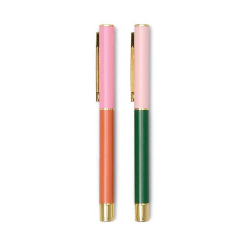 Set of 2 Colour Block Pens Red, Orange & Emerald