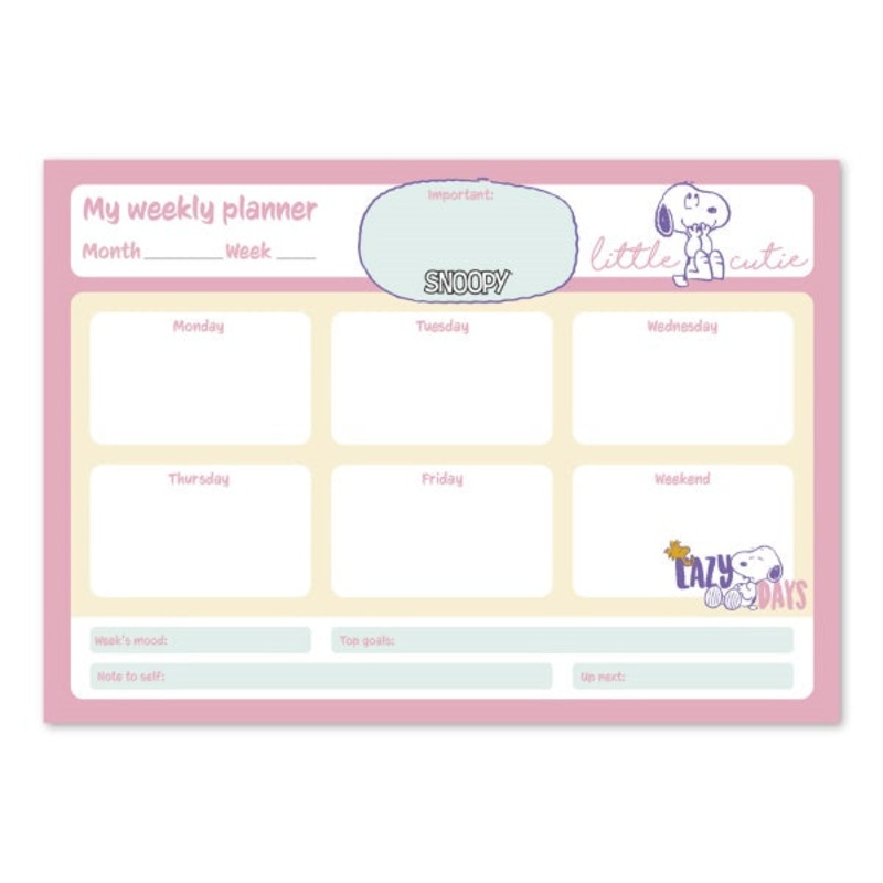Snoopy A4 Weekly Planner Notepad Pink
