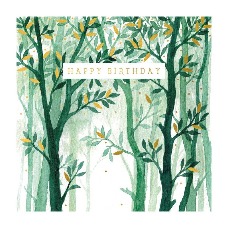 Green Trees Happy Birthday Card