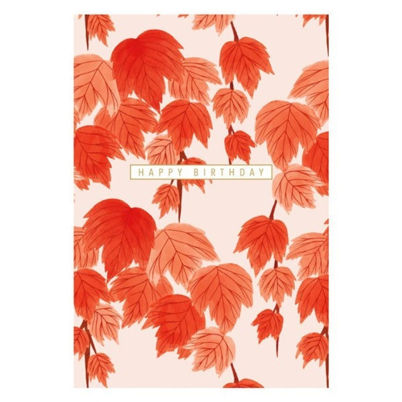 Happy Birthday Red Leaves Card