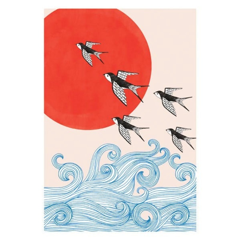 Swallows and Red Sun Card