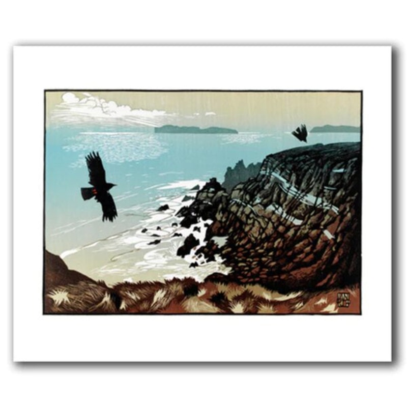 Chough Chasing Linocut Card