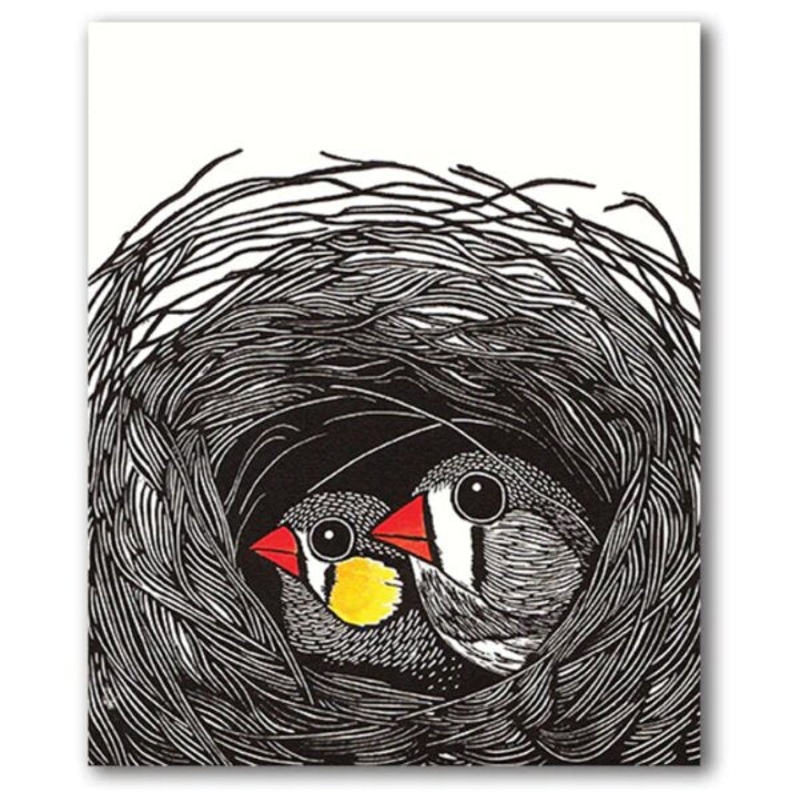 Zebra Finches Linocut Card