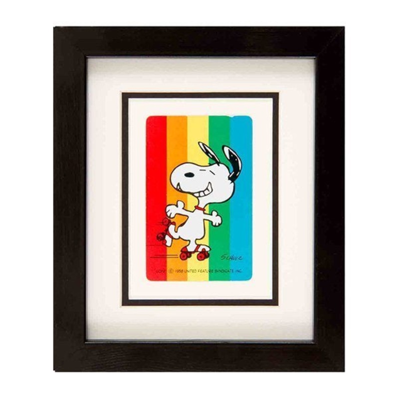 Snoopy on Rollerskates Framed Mounted Playing Card
