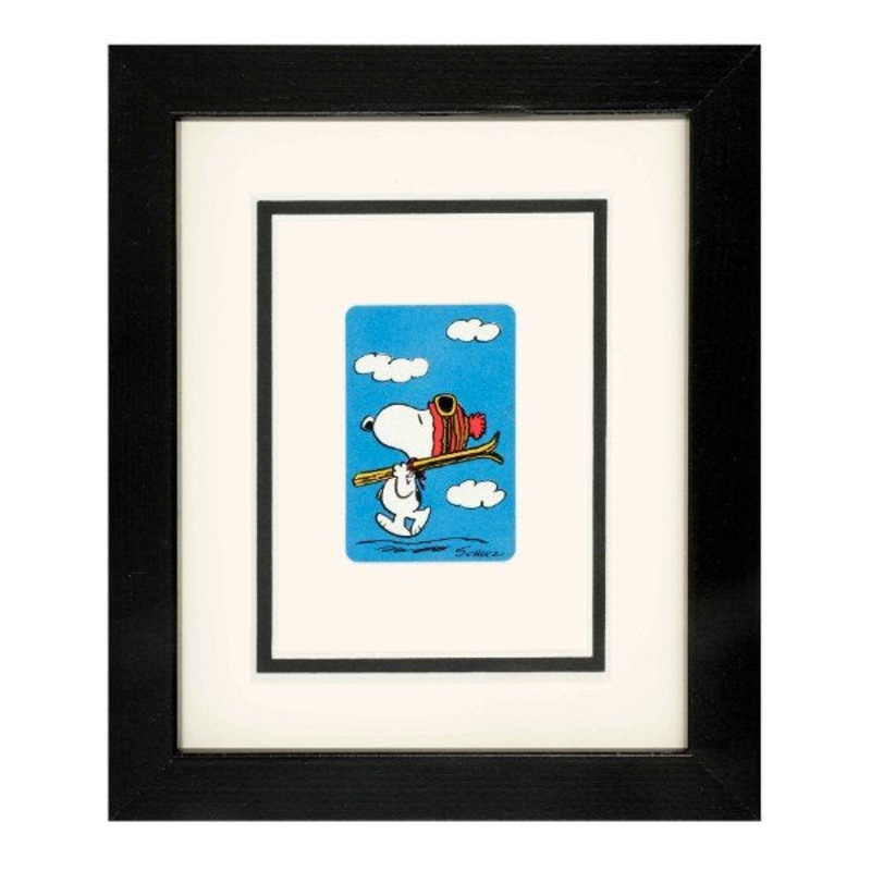 Snoopy Skiing Framed Mounted Playing Card