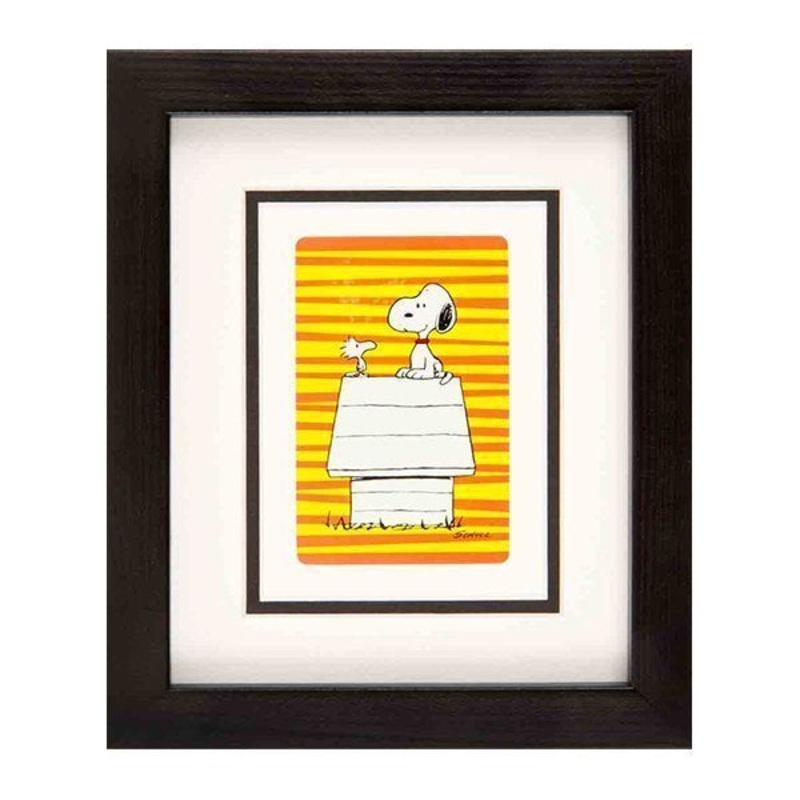 Snoopy & Woodstock On House Framed Mounted Playing Card
