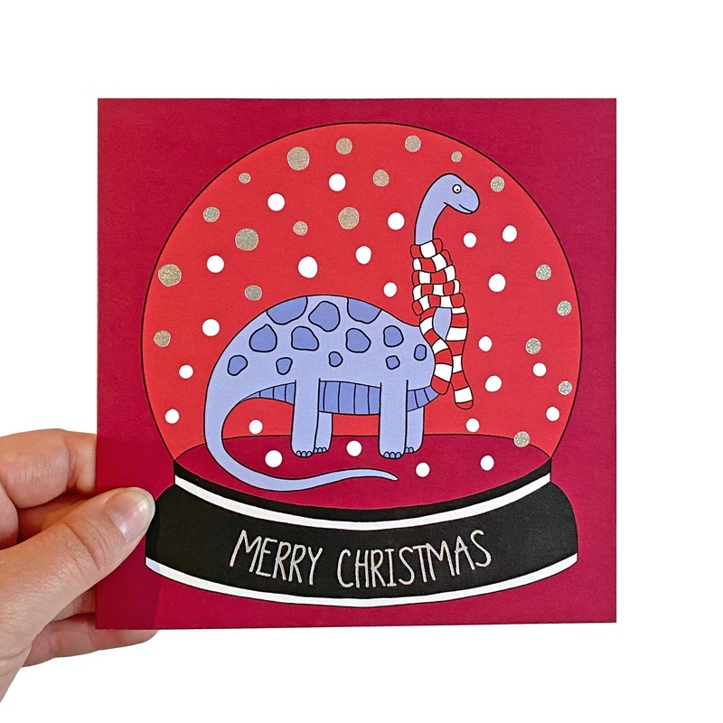 Dinosaur Snow Globe Christmas Card