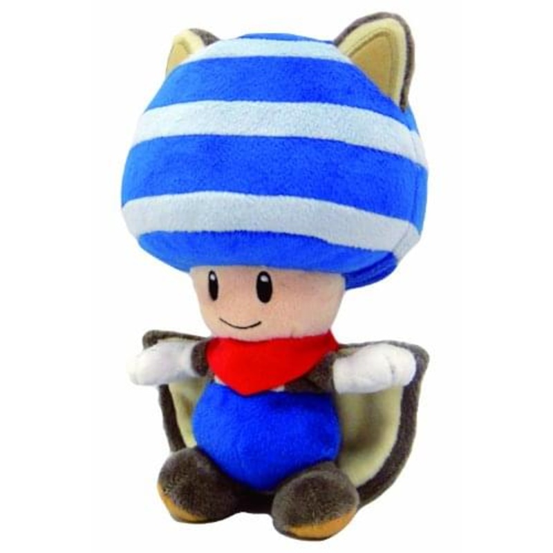 Super Mario Bros Flying Squirrel Blue Toad 8" Plush Doll