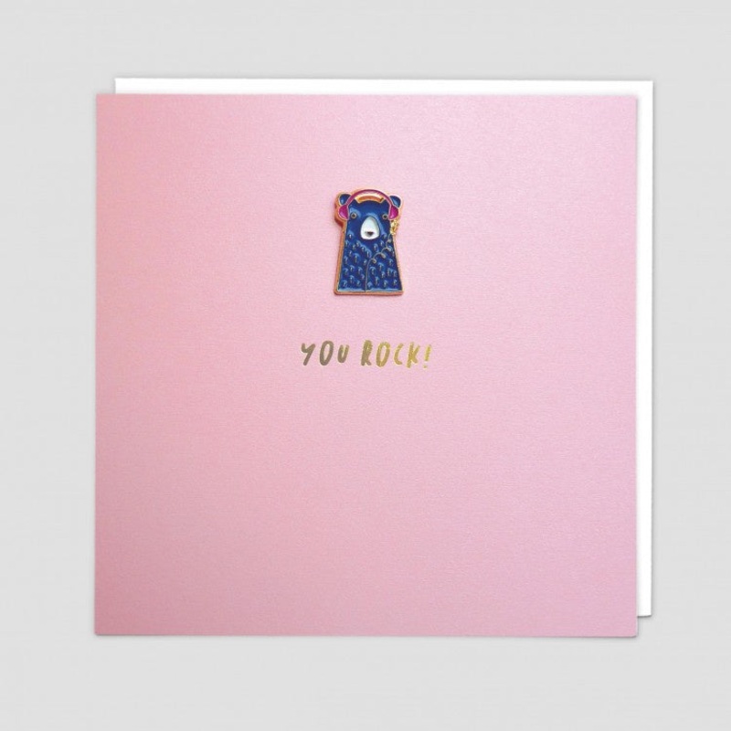 You Rock Bear Enamel Pin Badge Card