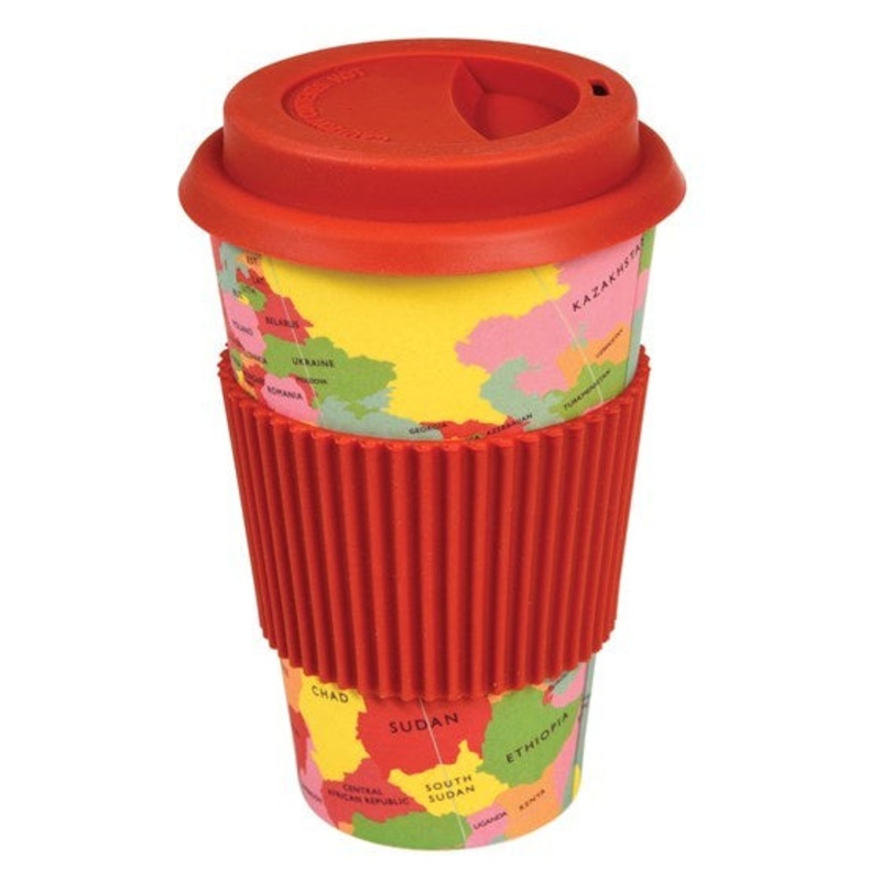 World Map Bamboo Travel Mug