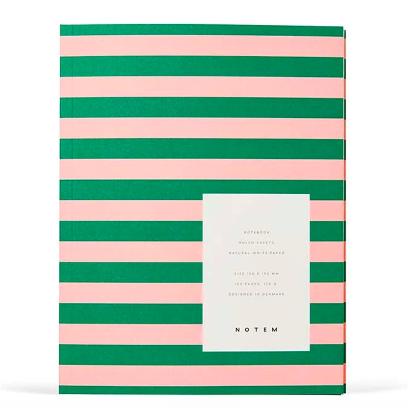 Uma Medium Flatlay Notebook Green and Rose Stripe