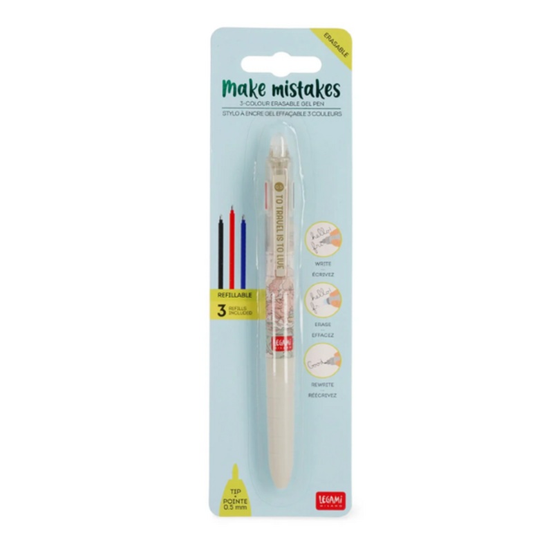 Make Mistakes Travel 3 Colour Erasable Gel Pen