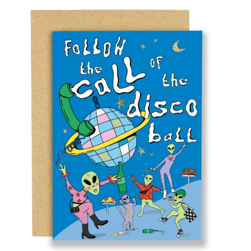 Disco Ball Alien Birthday Card