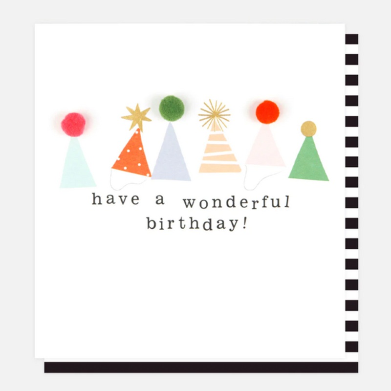 Have A Wonderful Birthday Pom Pom Party Hats Card