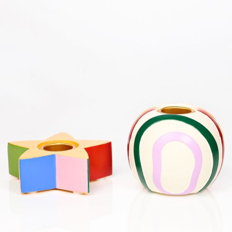 Raspberry Blossom Set of 2 Funky Shapes Candle Holders