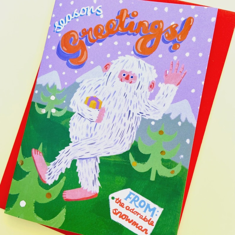 Seasons Greetings Adorable Snowman Christmas Card