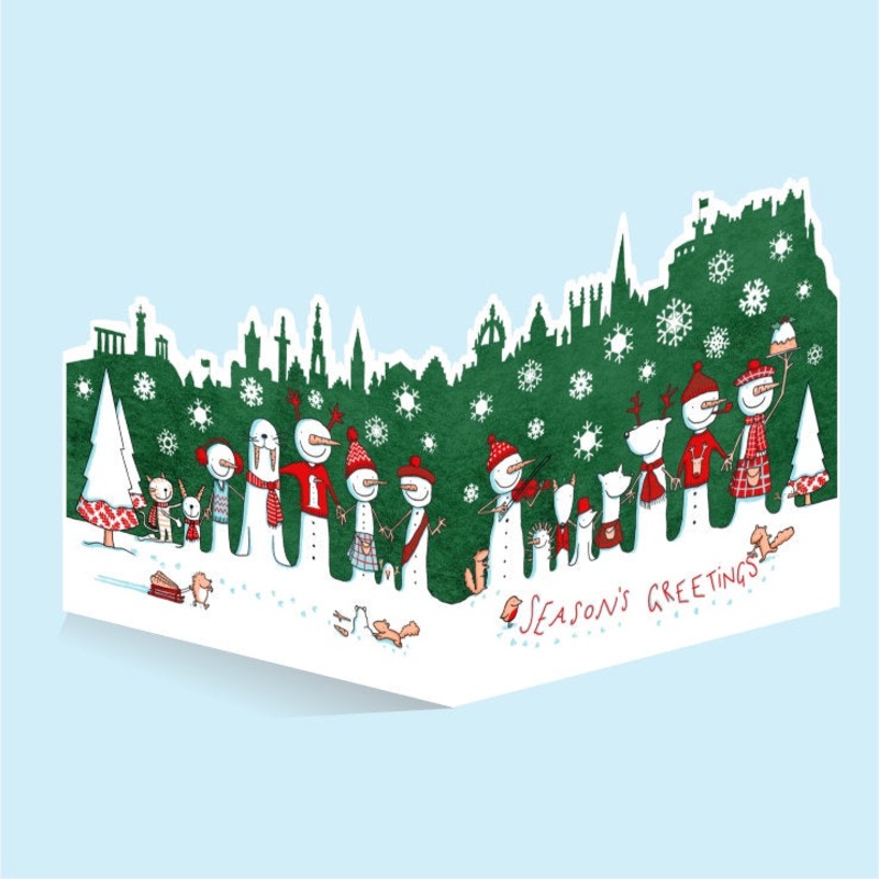 Skyline Green Snowfolk Die Cut Christmas Card