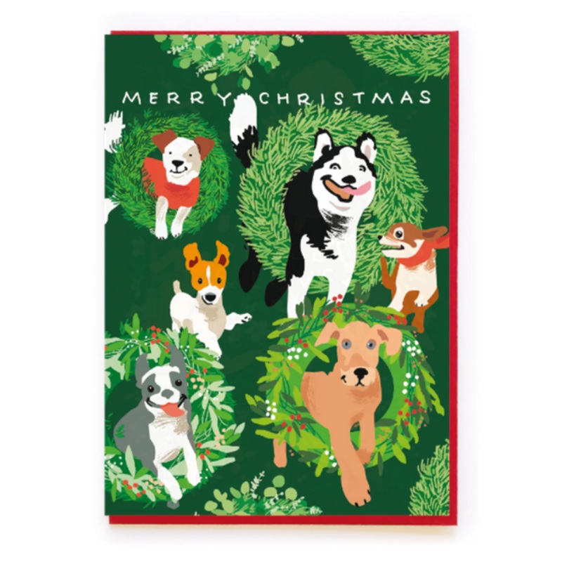 Christmas Wreath Dogs Card