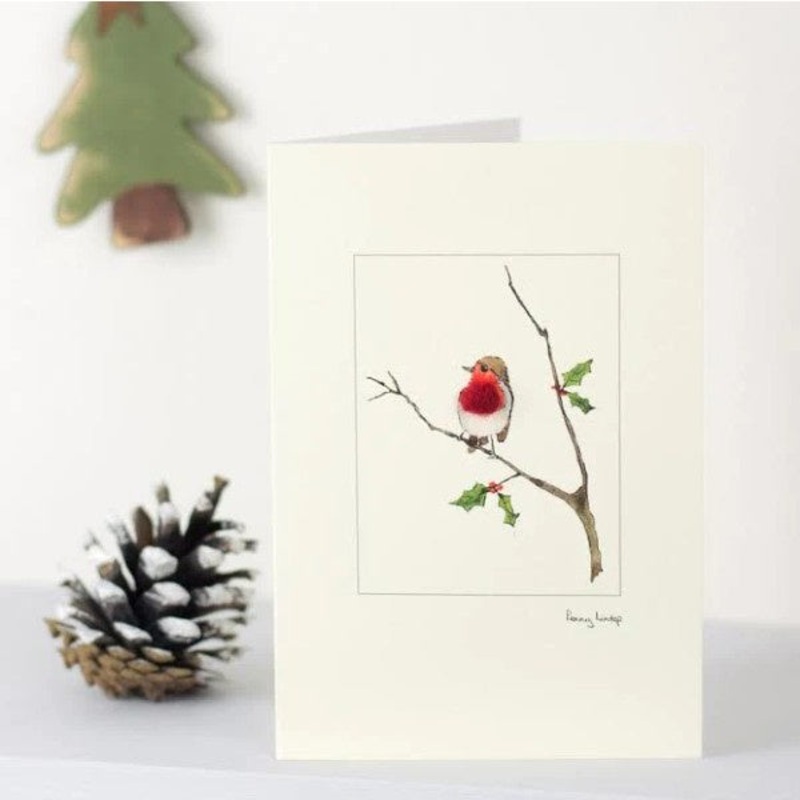 Robin On Twig Christmas Card