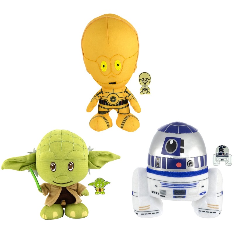 Star Wars Stylized 7 Inch Plush w/ Enamel Pins | Set of 3 | R2, C3PO, Yoda
