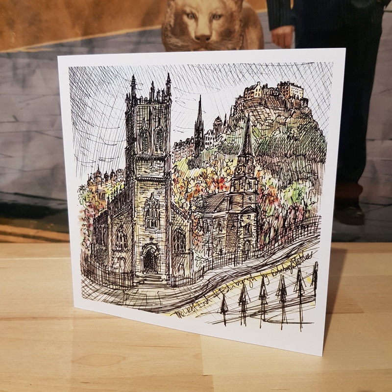 West End St Johns Church Corner Lothian Road Sketcher Card