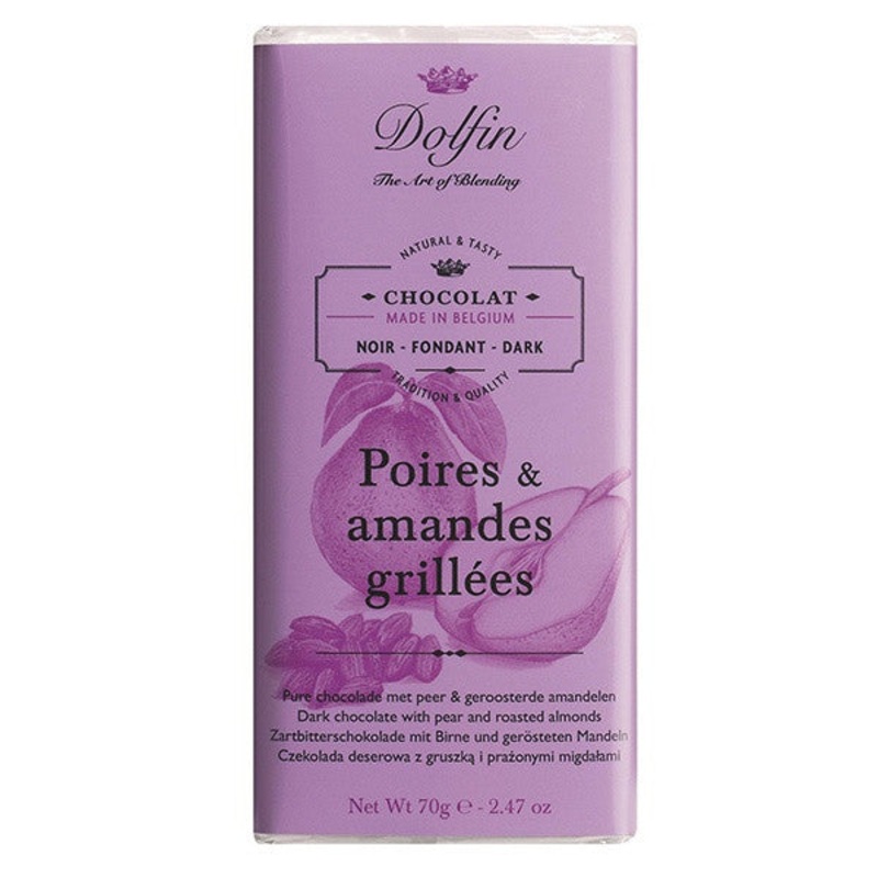 Dolfin Pear Roasted Almonds Dark Chocolate Bar