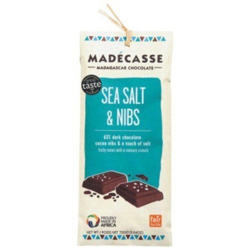 Madcasse Sea Salt & Cocoa Nibs 63% Dark Chocolate Bar