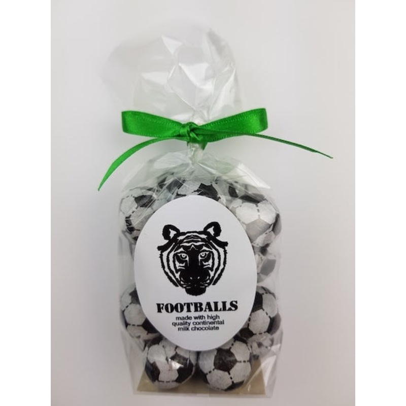 Paper Tiger Foiled Chocolate Footballs in a Ribboned Bag