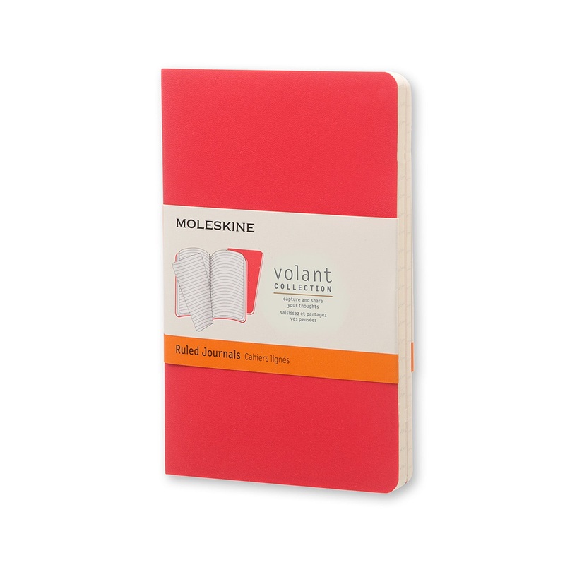 Moleskine Volant Ruled Pocket Journals Set of 2 Geranium Red