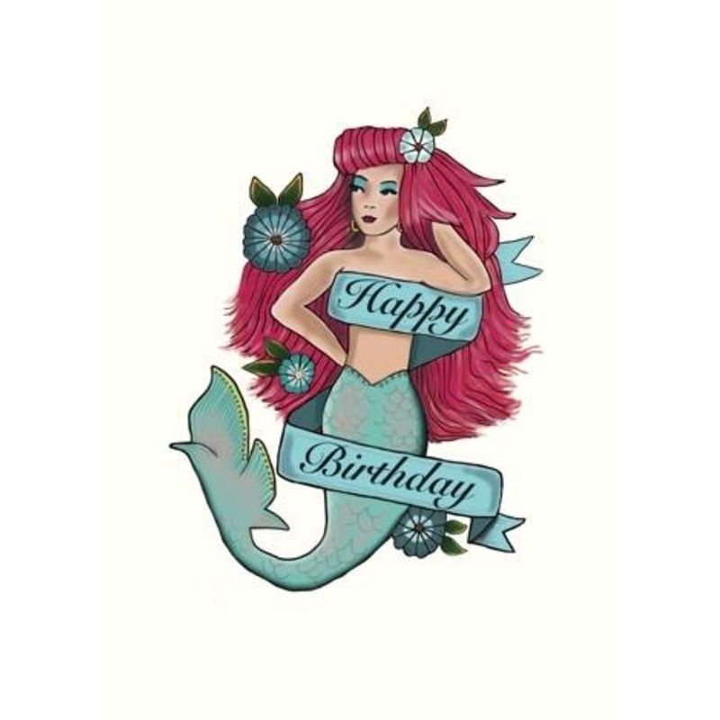 Happy Birthday Mermaid Tattoo Card