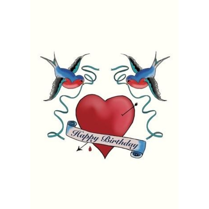 Happy Birthday Swallows Tattoo Card