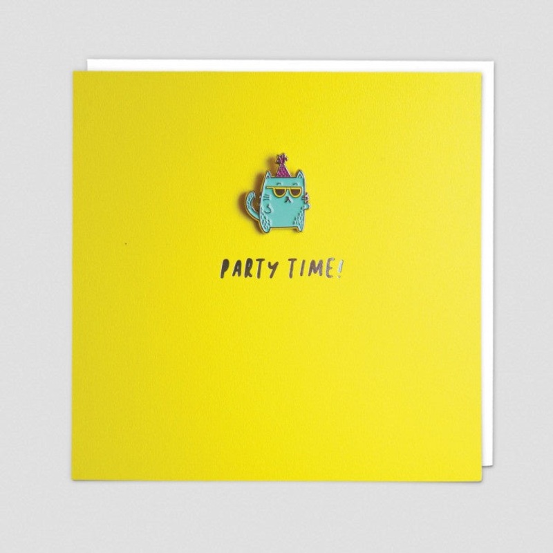 Party Cat Enamel Pin Badge Card