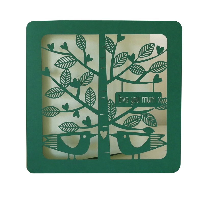 Love You Mum Green Leaves and Birds Card