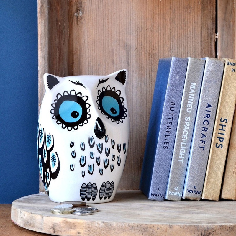 Ceramic Blue Owl Money Box