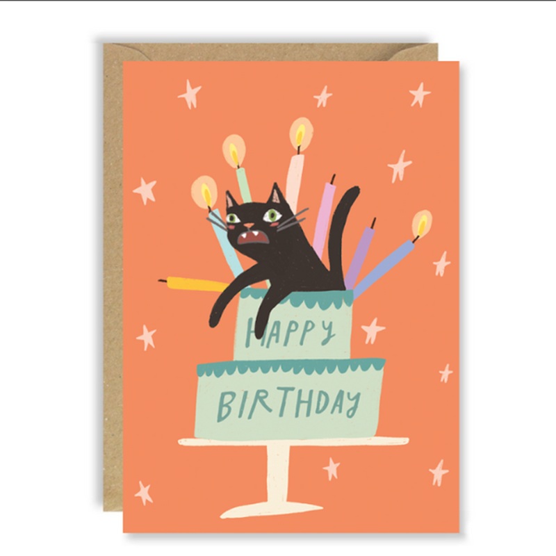 Crazy Cat Birthday Cake Card