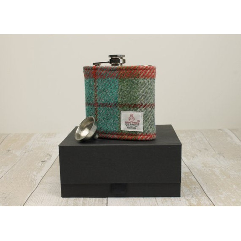 Green & Orange Check Boxed Hip Flask