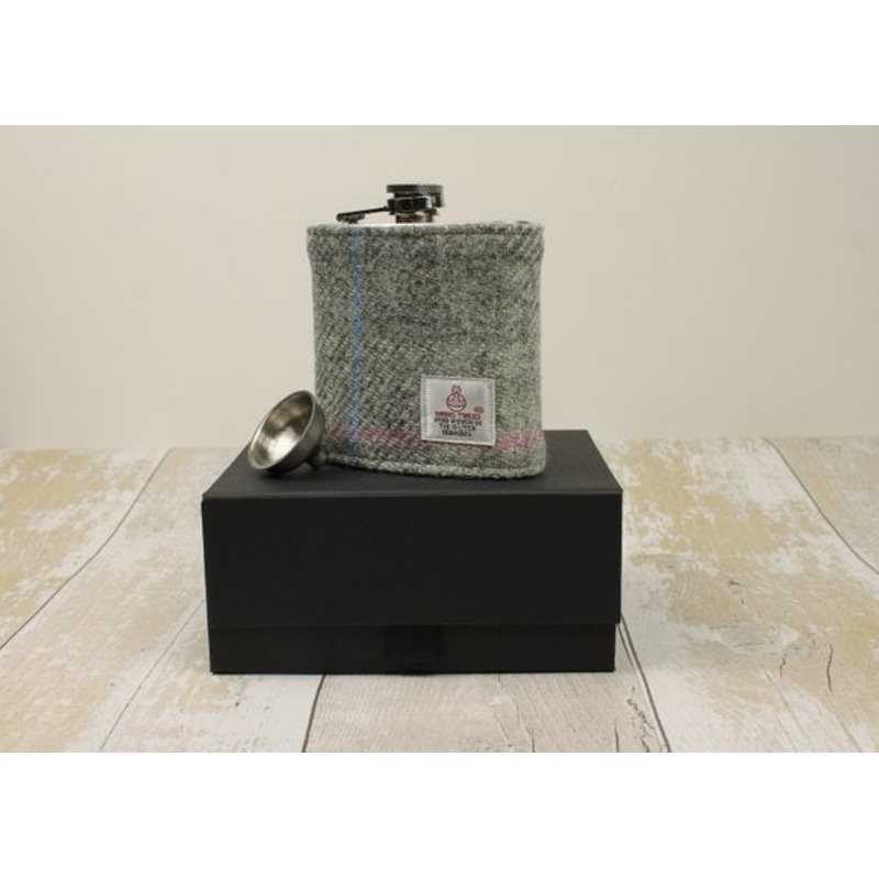 Harris Tweed Grey Check Hip Flask