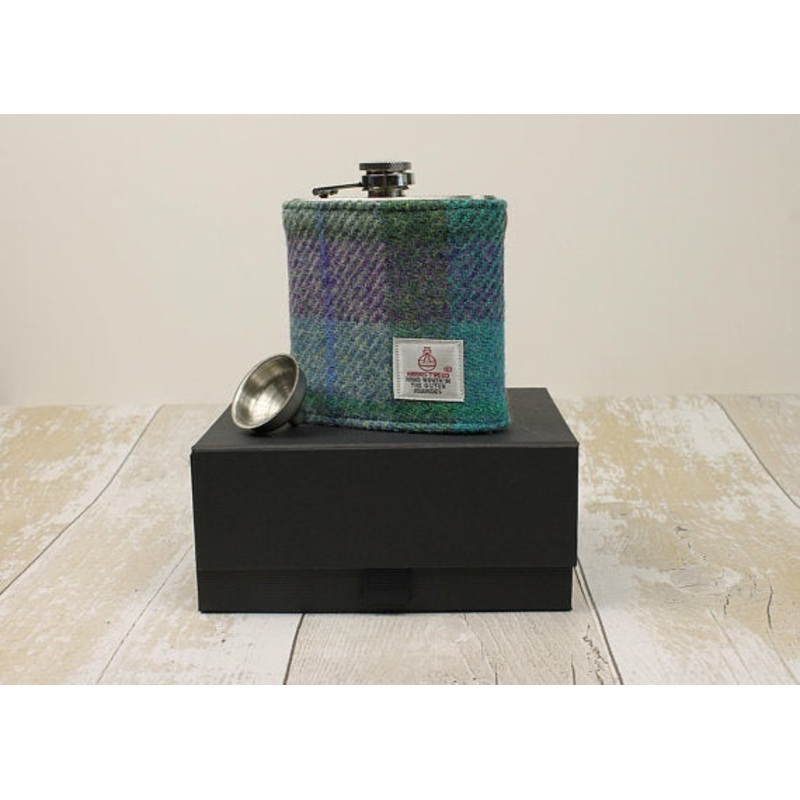 Turquoise & Purple Check Boxed Hip Flask